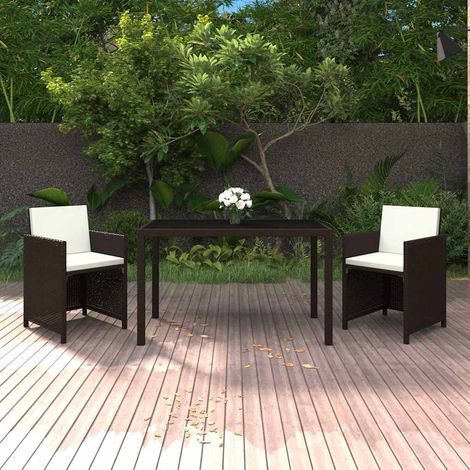 vidaXL Set de comedor jardín 3 pzas y cojines ratán sintético marrón (1/4)