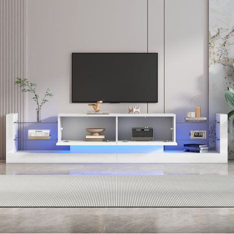Mobile TV 181 cm con LED, frontale in vetro, 2 cassetti a ribalta, bianco lucido HAVRYA (1/5)