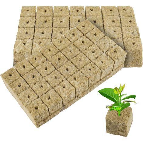 Paquete de 42 cubos de lana de roca - 4 x 4 x 4 cm - Para hidroponía, esquejes, colonización, trasplante y propagación de plantas. (1/5)