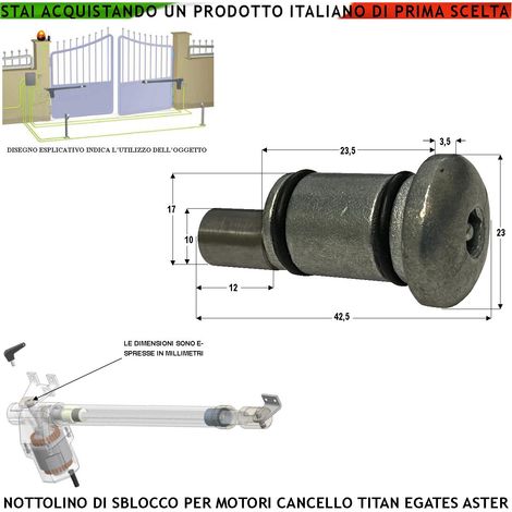 Sblocco Emergenza Motore Cancello Titan Aster Mover MPC E-Gates Linear Nottolino in Alluminio Pressofufo con Foro Esagonale Inserimento Chiave Forata Con Paragrasso e Pioggia Perno Acciaio di Sgancio (1/4)