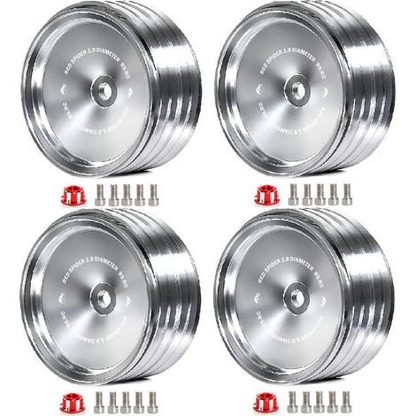 Juego de 4 piezas de cubos de rueda de espejo retro de metal de 1,9 pulgadas para accesorios de modificación de coches RC SCX10-4, universales, color plata A