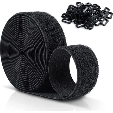 Bridas de velcro reutilizables de 10 m x 20 mm, bridas ajustables con 50 bucles de plástico, bridas de velcro de nailon negro sin necesidad de cortar -Crezuo