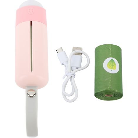 Sac distributeur de sacs à déjections canines avec lampe LED rechargeable, parfum lavande, rose, pour promenade chien. (1/5)
