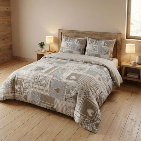 Copripiumino Tirolese Cuori “Aprica” Beige – Cotone 100% Artigianale Made in Italy Cm. 250x200 (1/5)