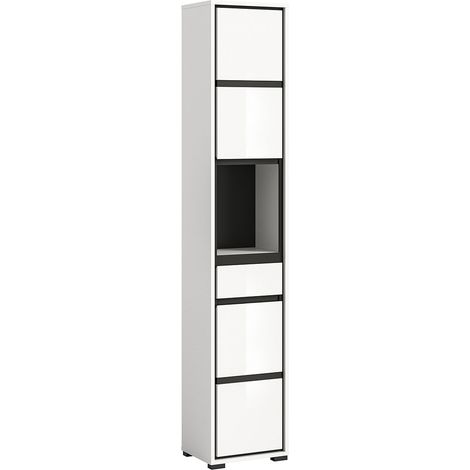 Jaru armoire haute pour salle de bain 1 tiroir 2 portes 1 compartiment blanc brillant. (1/5)