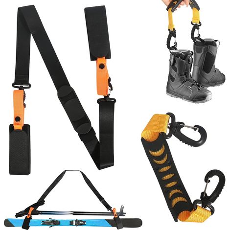Lot de 2 sangles de transport de ski antidérapantes pour skis et bâtons - Bretelles réglables - Accessoires de ski - Porte-skis antidérapants pour bottes et bâtons de ski (1/5)