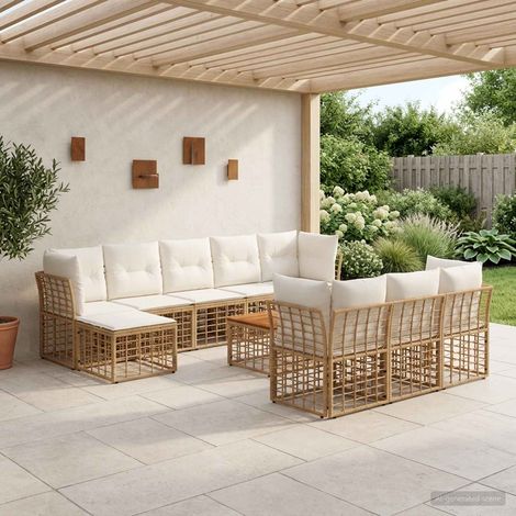 Salon de jardin modulable 11 pièces en poly rotin et polyester blanc naturel et crème - PANGIVO (1/5)