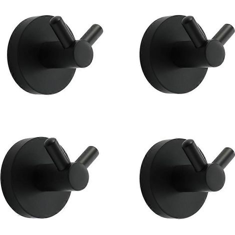 Schwarze Edelstahl-Wandhaken, doppelte runde Wandhaken, Garderobenhaken mit Schraubbefestigung für die Küche, 4 Stück (1/4)