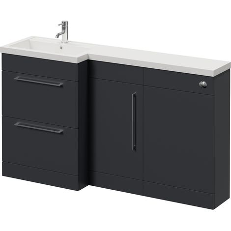 Napoli 390 Gloss Grey 1500mm 2 Drawer Vanity Unit Toilet Suite with Left Hand Square Lucia Basin - 1500mm - Chrome 320mm HandleWithout Kingston Toilet Pan