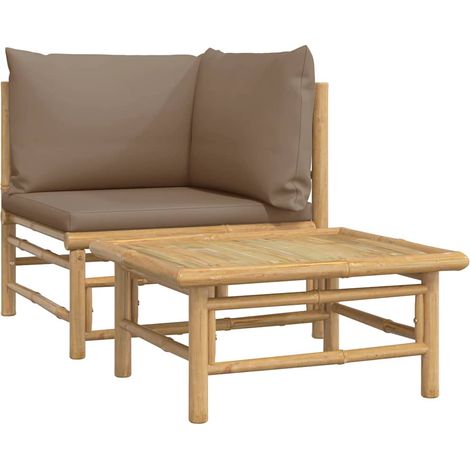 Salon de jardin 2 pcs  Mobilier de jardin avec coussins taupe bambou (1/5)