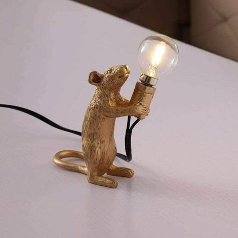 Maus-Schreibtischlampe Kreative Schreibtischlampe aus Kunstharz, Nachttischlampe, Leselampe, perfekte Lampe für Zuhause und jeden beliebigen Ort == Sockel aus Kunstharz, Gold [Energiestufe] (1/4)