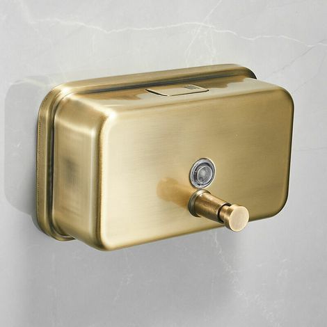 Dispensador de jabón manual Ulisem para montaje en pared, acabado dorado cepillado, para el hogar, champú, gel de ducha, dispensador de jabón, botella de desinfectante de manos (1/5)