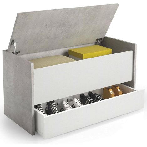 Dmora - Arcón Dgaiard, Mueble de entrada moderno con zapatero, Cofre baúl con dos contenedores, 100% Made in Italy, 90x40h46 cm, Blanco y Cemento