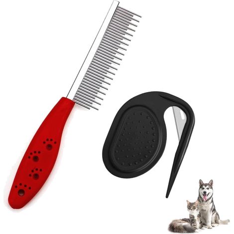 1 Pièce Peigne Chat Poil Long Rouge,avec Peigne Coupe Noeud Chat Noir (1/5)