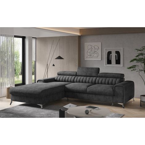 Sofá esquinero izquierdo Gris oscuro jaspeado convertible 3 plazas JAYSON con chaise longue (1/2)
