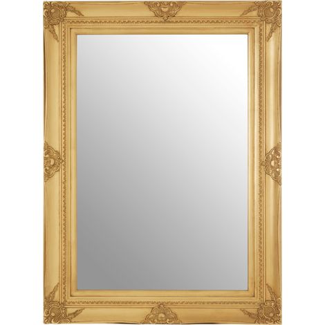 Premier Housewares Wall Mirror / Mirrors For Garden / Bathroom / Living Room With Carving Rectangular Frame / Gold Finish Wall Mounted Mirrors W83 X D5 X H113cm. (1/5)