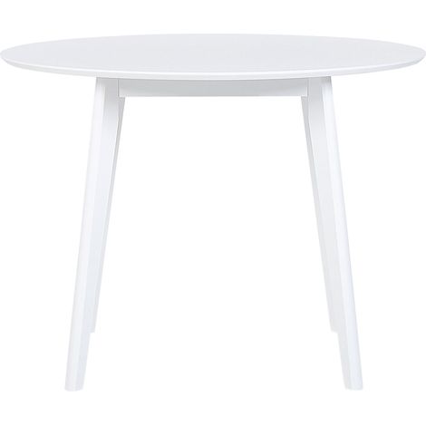 Mesa de comedor blanca MDF 100 cm tapa redonda patas de madera mesa de cocina escandinava Roxby (1/5)
