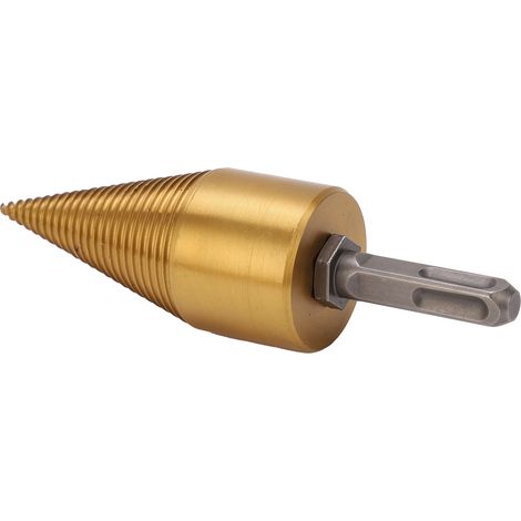 Cône fendeur de bûches Twist en acier avec tige carrée, foret à bois 42mm, outil de fendage pour perceuse, revêtement titane, lot de 1 (1/5)