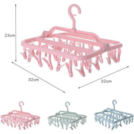 Etendoir Chaussette, Etendoir Linge avec 32 Pinces, Sechoir a Linge Pliant Suspendu, Etendoir Linge Interieur Extérieur, pour Chaussettes, sous-Vêtements et Petits Vêtements (1/5)