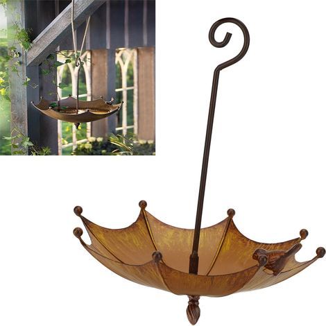 Mangeoire à oiseaux suspendue, jolie mangeoire en métal en forme de parapluie pour nourrir ou abreuver les oiseaux de votre maison, jardin ou cour. (1/4)