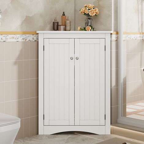 Modernluxe - Colone d'angle de salle de bain - avec 2 portes - avec 3 étagères - étagères réglables - Blanc (1/5)