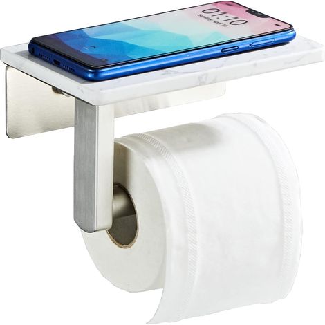 Porte-Papier Toilette en Nickel brossé avec étagère, vis en Acier Inoxydable 304, Support Mural en marbre avec Rangement (1/5)