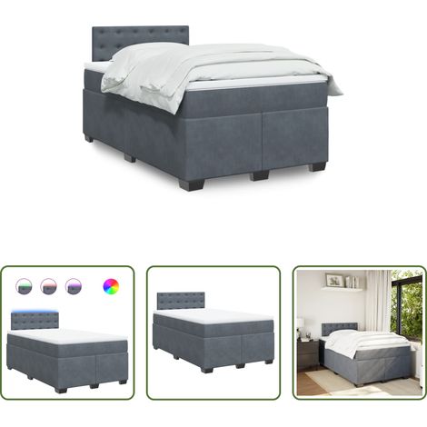 vidaXL LED-Beleuchtung - Boxspringbett mit Matratze Dunkelgrau 120x200 cm Samt (1/5)