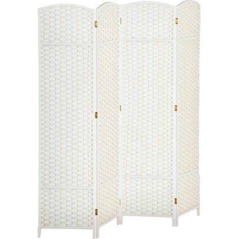 Paravent pliable en 4 parties, cloison de séparation pour salon, chambre ou bureau, blanc