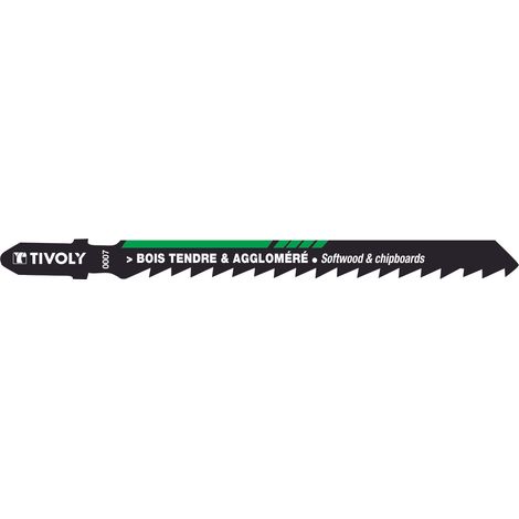 Tivoly • 2 Lames de Scie Sauteuse • Coupe Droite • Coupe Rapide • Attache Type T • Pour Découpe du Bois Tendre • Pour Découpe du Bois Aggloméré (1/2)