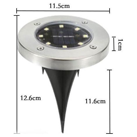 Lampe solaire enterrée en acier inoxydable pour l'extérieur Lampe de terre pour le jardin Lampe de rue pour la pelouse Etanche-8LED,2V100mA,11.51cm,2pcs (1/3)