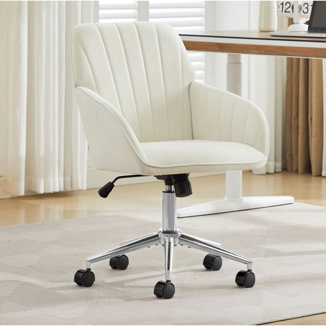 Silla giratoria ergonómica de terciopelo blanco OKMYHOME (1/5)