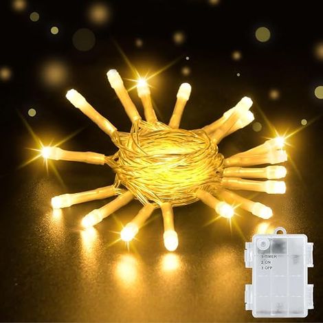Fairy Lights, 2 m 20 LED Warm White with 6 Hour Timer, IP65 Waterproof Battery String Lights for Indoor Outdoor Christmas Decorations (1/5)