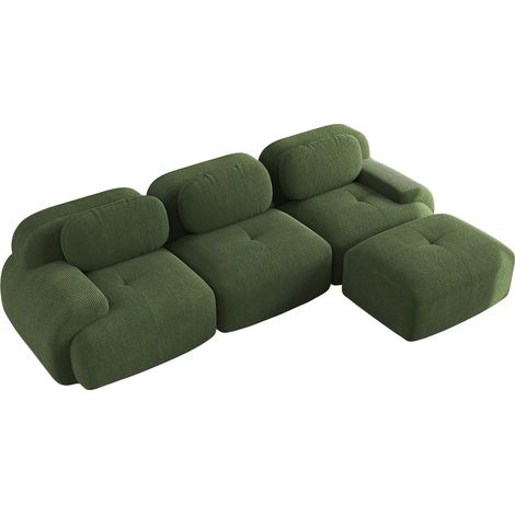 Sofá rinconera modular sin montaje en terciopelo acanalado verde MODENUIT (1/5)