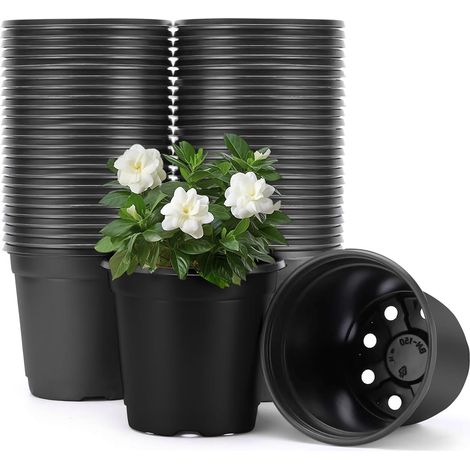 Pot de Culture - 50 Pièces - Plastique - Trous de Drainage - Semis et Repiquage - 10cm Noir (1/5)