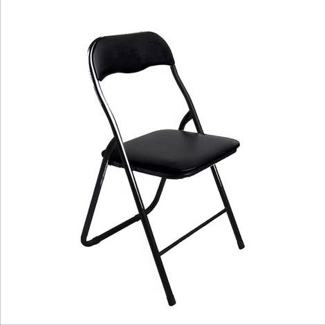 Folding Chair ALYA, Padded Black Seat 44x46x79 cm, Metal Frame, Comfortable for Dining or Office Use, Supports Up to 100 kg, Easy to Store, No Assembly Required. (1/5)