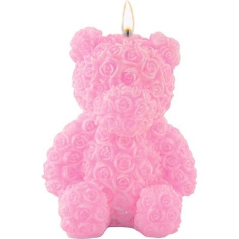 Vela de osito de peluche con rosas, rosa claro, perfumada, 10 cm