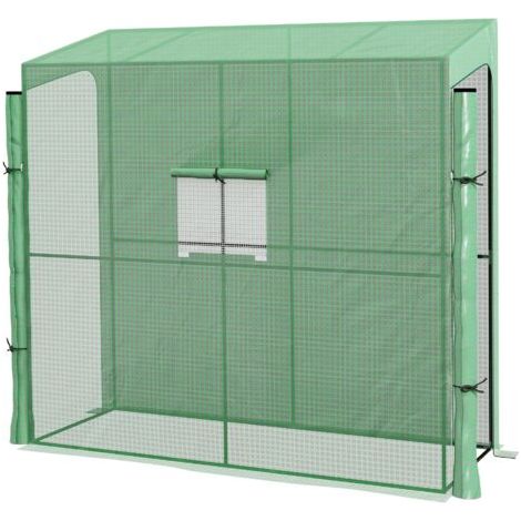 Pair Serre de jardin adossée murale serre à tomate 2 Portes zippées enroulables, 1 fenetre, dim. 200L x 80l x 200/180H cm (1/5)