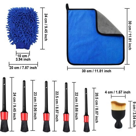 Pinceaux de nettoyage pour voiture, lot de 8 brosses nettoyantes pour intérieur de voiture, kit de nettoyage detailing, brosses de nettoyage douces et chiffon en microfibre pour séchage pour la (1/4)