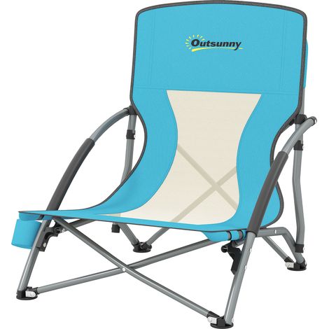 Chaise de plage pliable chaise camping pliante légère sac de transport porte-gobelet 58 x 55 x 62 cm bleu