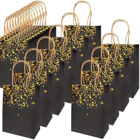 MINKUROW 20 Bolsas De Papel Kraft, Bolsas De Papel, Bolsas De Papel Kraft Con Asa, Bolsas De Regalo Reciclables Para Navidad, Boda, Fiesta De Cumpleaños (Negro) (1/5)