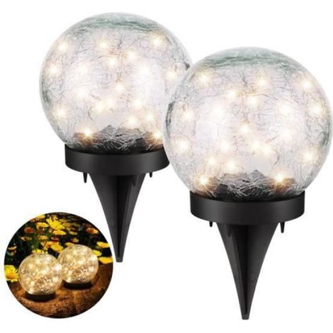Lampes solaires à encastrer en forme de boule de verre - Lot de 2 - Lampes décoratives LED d'extérieur pour jardin (1/4)