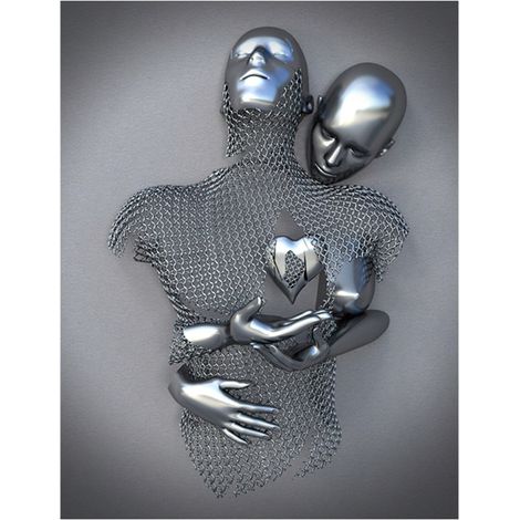 Amour coeur 3D effet mur Art abstrait métal Sculpture toile moderne peinture mur décor 3040cm gris