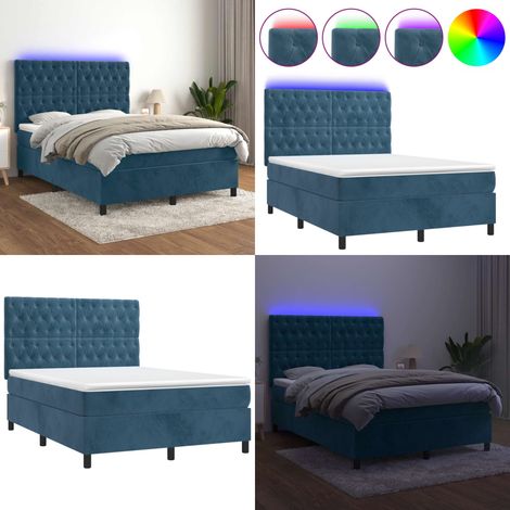 Boxspringbett mit Matratze & LED Dunkelblau 140x200 cm Samt - Boxspringbett - Doppelbett - Samtbettwäsche - Luxusbett - Schlafsofa - Home & Living (1/5)