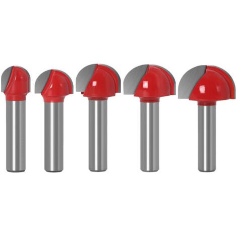 QORVA-5 Pièces Fraise à Fond Rond Bois, 8mm Routeur Core Box Bits Tige 12/16/ 19/22/25mm,Fraise Defonceuse,Fraise à Rainurer,Fraise à Bois Raboter Outil de Travail du Bois,Queue Mèches Routeur Bits