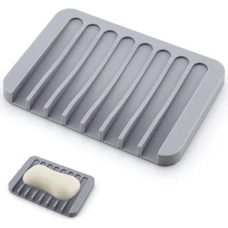 Porte-savon, porte-savon de salle de bain, porte-savon en silicone, porte-savon de cuisine, porte-savon de douche (gris) (1/4)