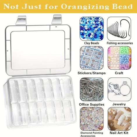 Petite boîte de rangement en plastique transparent, 14 pièces, rectangulaire, pour loisirs créatifs, cosmétiques et maquillage (1/5)