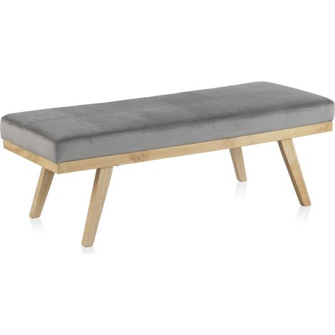 Tabouret rembourré en velours gris avec pieds en bois (1/4)