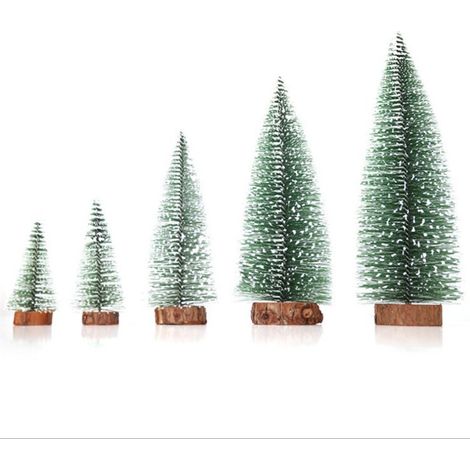 Árbol de Navidad, pequeños pinos sobre base de madera, decoración para el hogar y la oficina. (1/4)