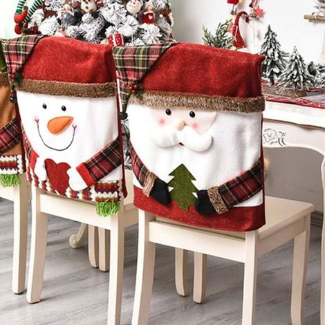 Housse de Chaise Noël Décoration de Noël Chapeau Homme de Neige Père Noël Props Fournitures (2 pcs )5448cm (1/4)