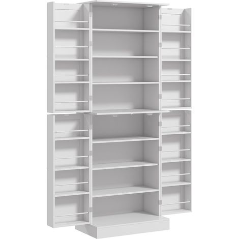 Buffet de cuisine blanc avec placards, étagère ajustable et range-épices, armoire de rangement 60 x 35 x 166 cm (1/5)